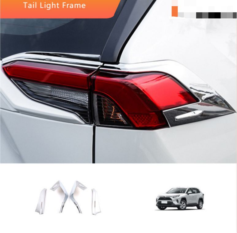 送料無料 トヨタ RAV4 2020-2024年式対応 テールランプガーニッシュ リアライトカバー テールライトトリム ABS製 外装ガーニッシュ 傷防止 防汚 ドレスアップ カスタムパーツ 4点セット 両面テープ貼り付け カーボン調 メッキシルバー
