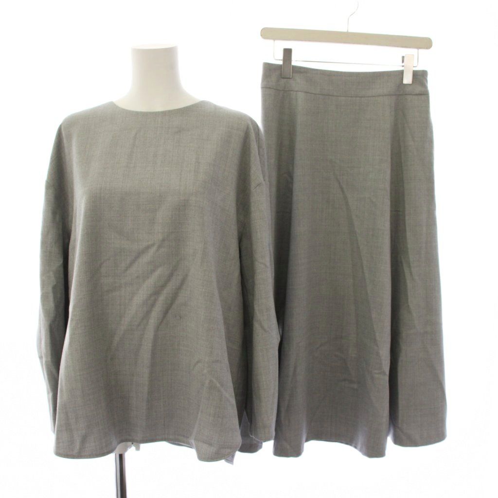 セオリーリュクス theory luxe 23AW セットアップ 上下 ニューサキソニーライトサニL＆マイ NEW SAXONY LIGHT SUNI L & MAYI ブラウス カットソー 長袖 38 スカート ロング フレア イージー 40 グレー