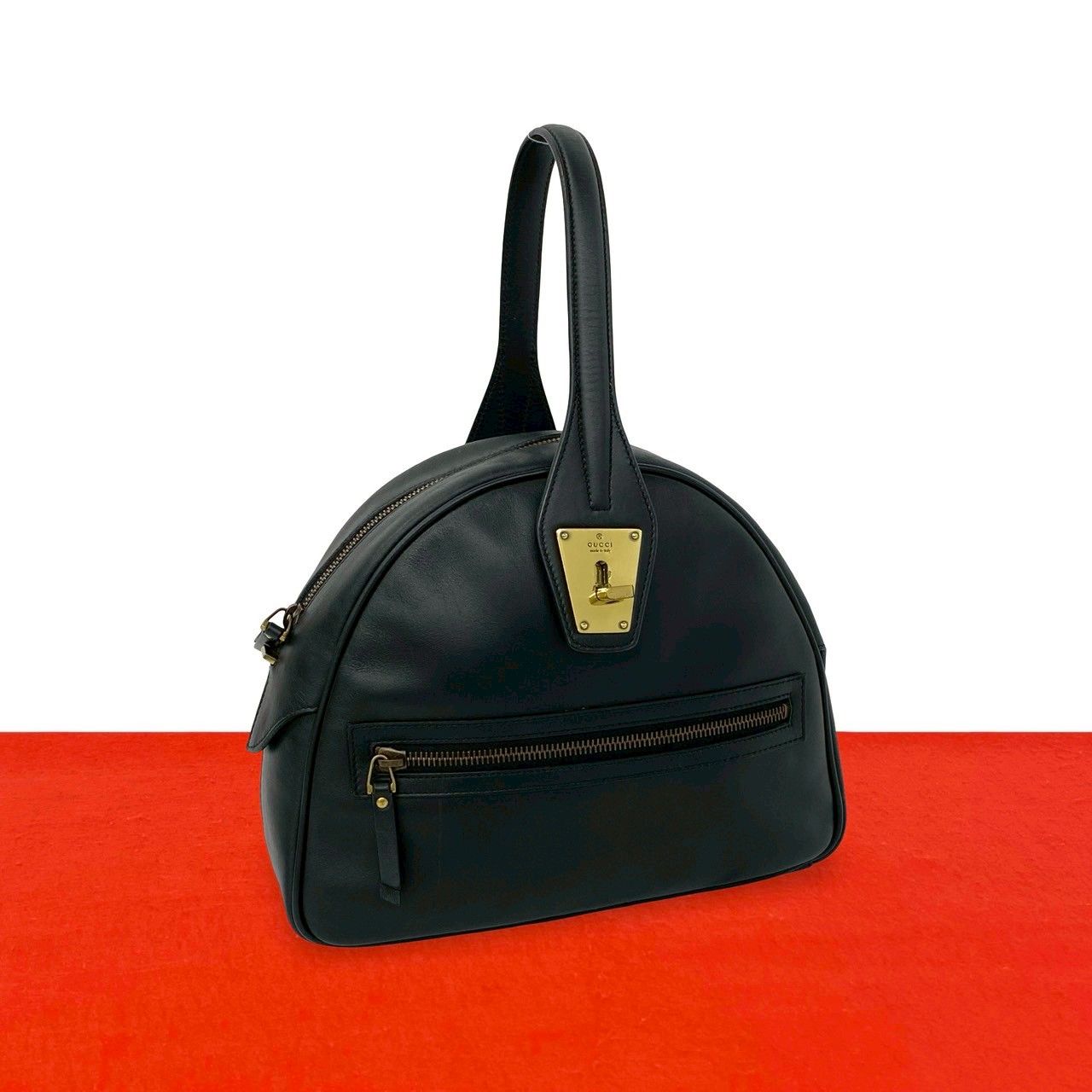 極 美品 希少品 GUCCI グッチ ロゴ 金具 レザー 本革 ターンロック