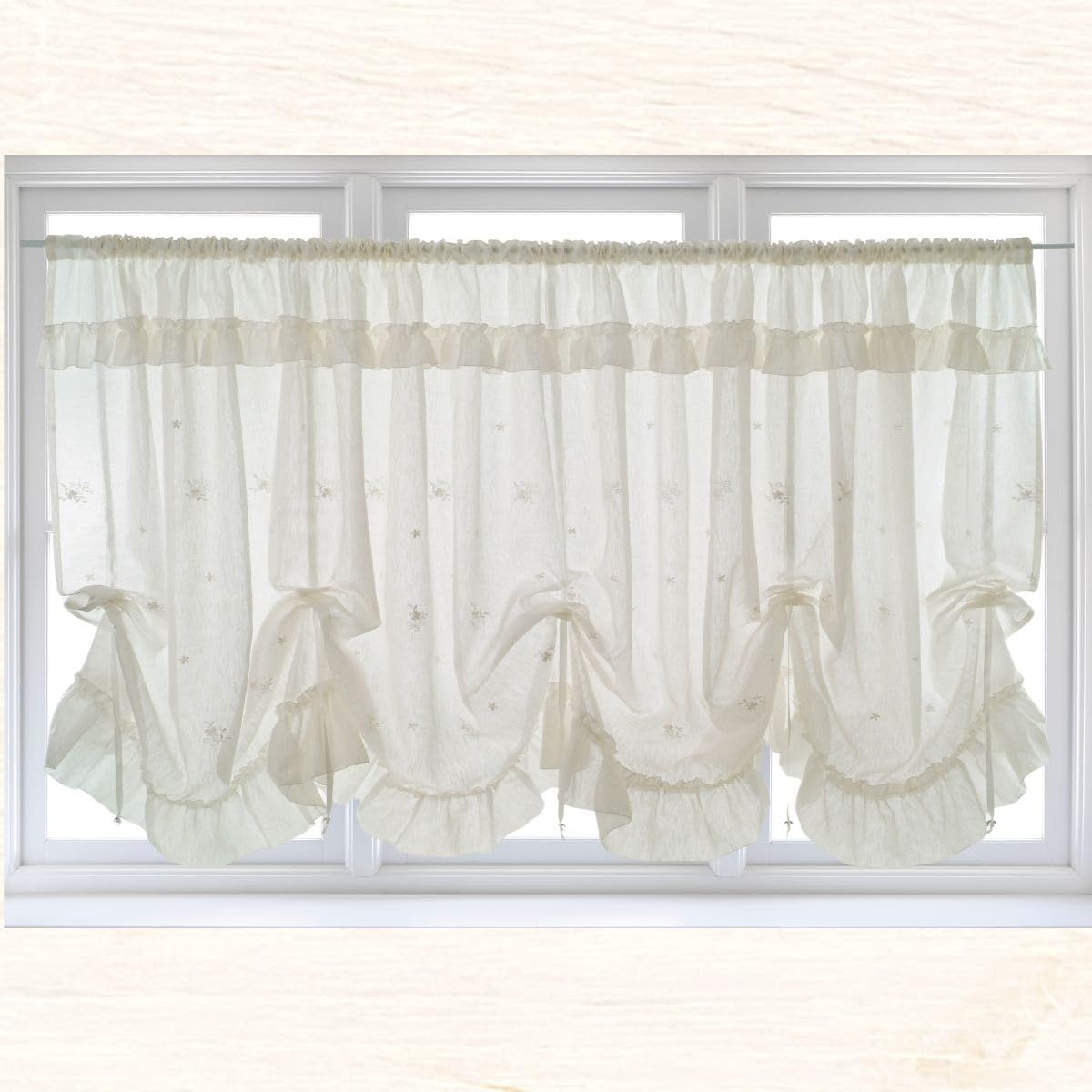 新品 クレアール(CLAIRER) 出窓カーテン 幅300×丈110cm ショコラ 出窓用 出窓用レースカーテン 刺繍 シンプル ビーズ レース柄 デザイン かわいい おしゃれ KR-OW-01