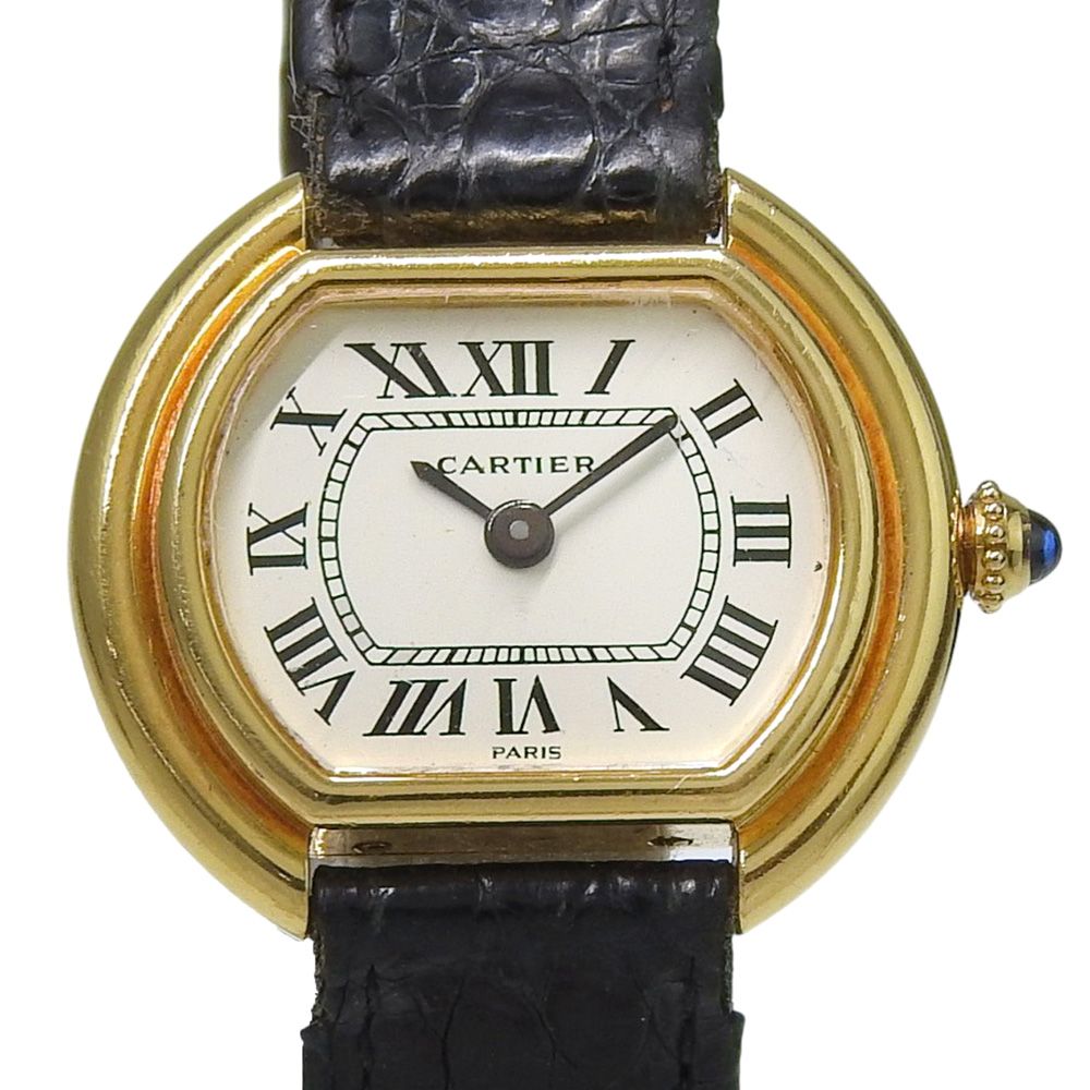 【CARTIER】カルティエ エリプス ヴィンテージ K18イエローゴールド×レザー 手巻き アナログ表示 レディース 白文字盤 腕時計