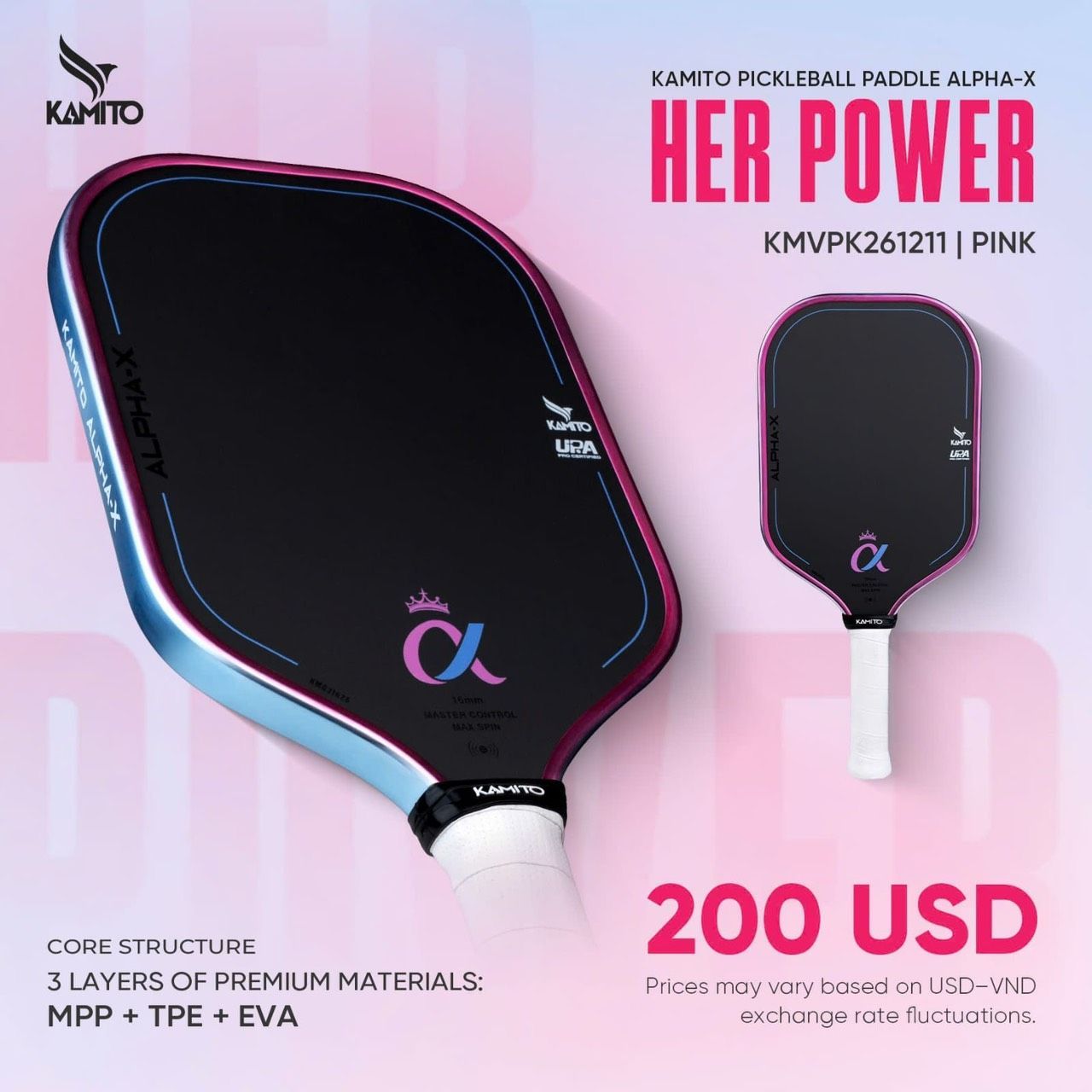 Pickleball Kamito Alpha-X Her Power　アルファX ハーパワー ピックルボールラケット