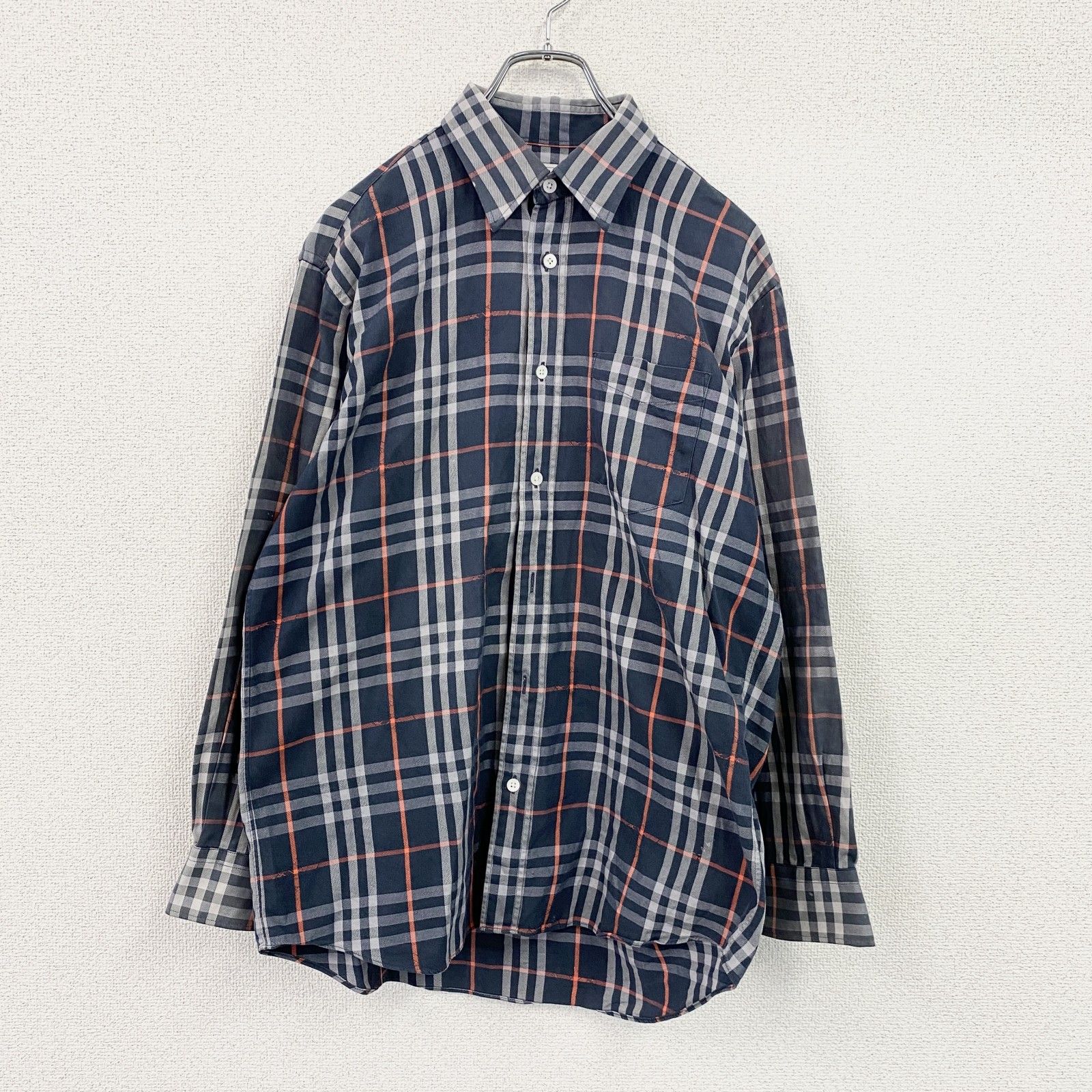 Burberry's　バーバリーズ　長袖シャツ　ノバチェック柄　紺　ネイビー　Lサイズ　古着