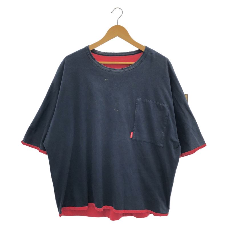 【中古】TIGHTBOOTH 半袖ポケット&ロゴ リバーシブル Tシャツ サイズL ネイビー/赤 タイトブース[91]