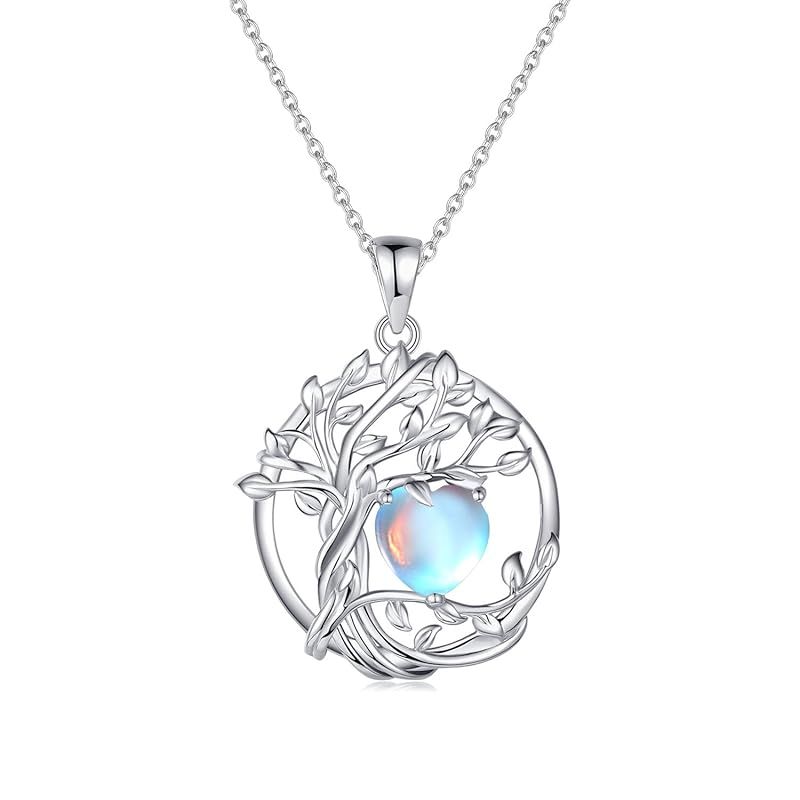 [AGVANA] ネックレス レディース ムーンストーン 6月 誕生石 生命の樹 モチーフ プラチナメッキ シルバー 925 魔除け お守り ジュエリー アクセサリー 誕生日 母の日 プレゼント ラッピング用品付き