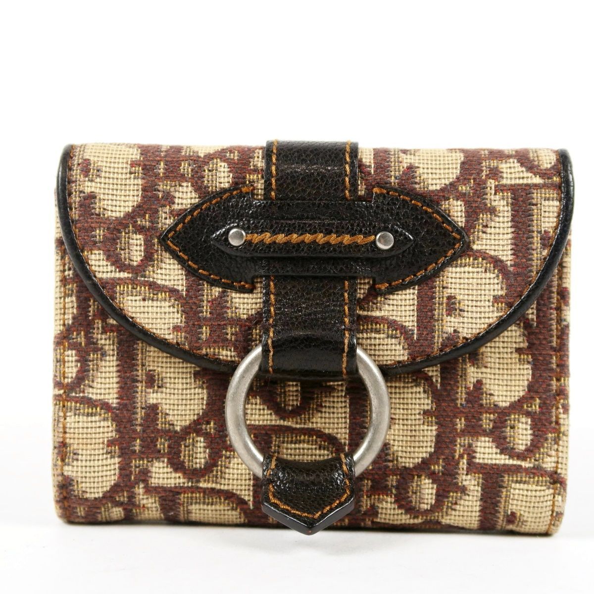 【超美品】Christian Dior ディオール トロッター トロター 二つ折り財布 ブラウン系 キャンバス×レザー【TG99】