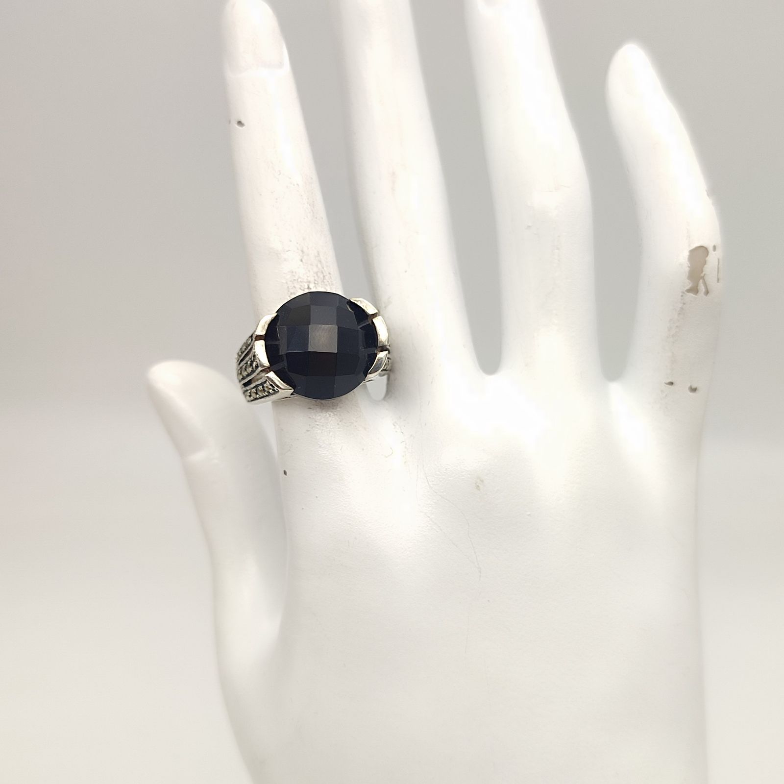 美品】オニキスリング マーカサイト SILVER シルバー925 11号 8.9g 