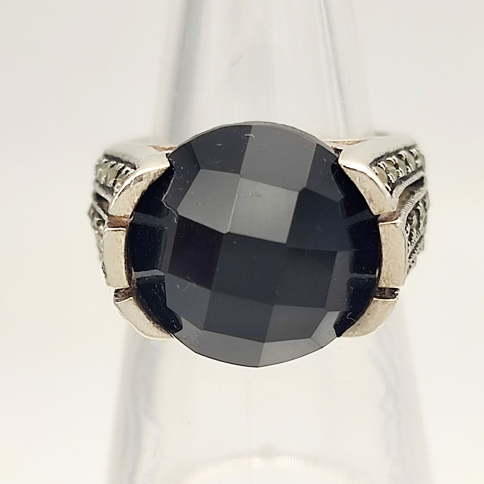 【美品】オニキスリング　マーカサイト　SILVER　シルバー925　11号　8.9g