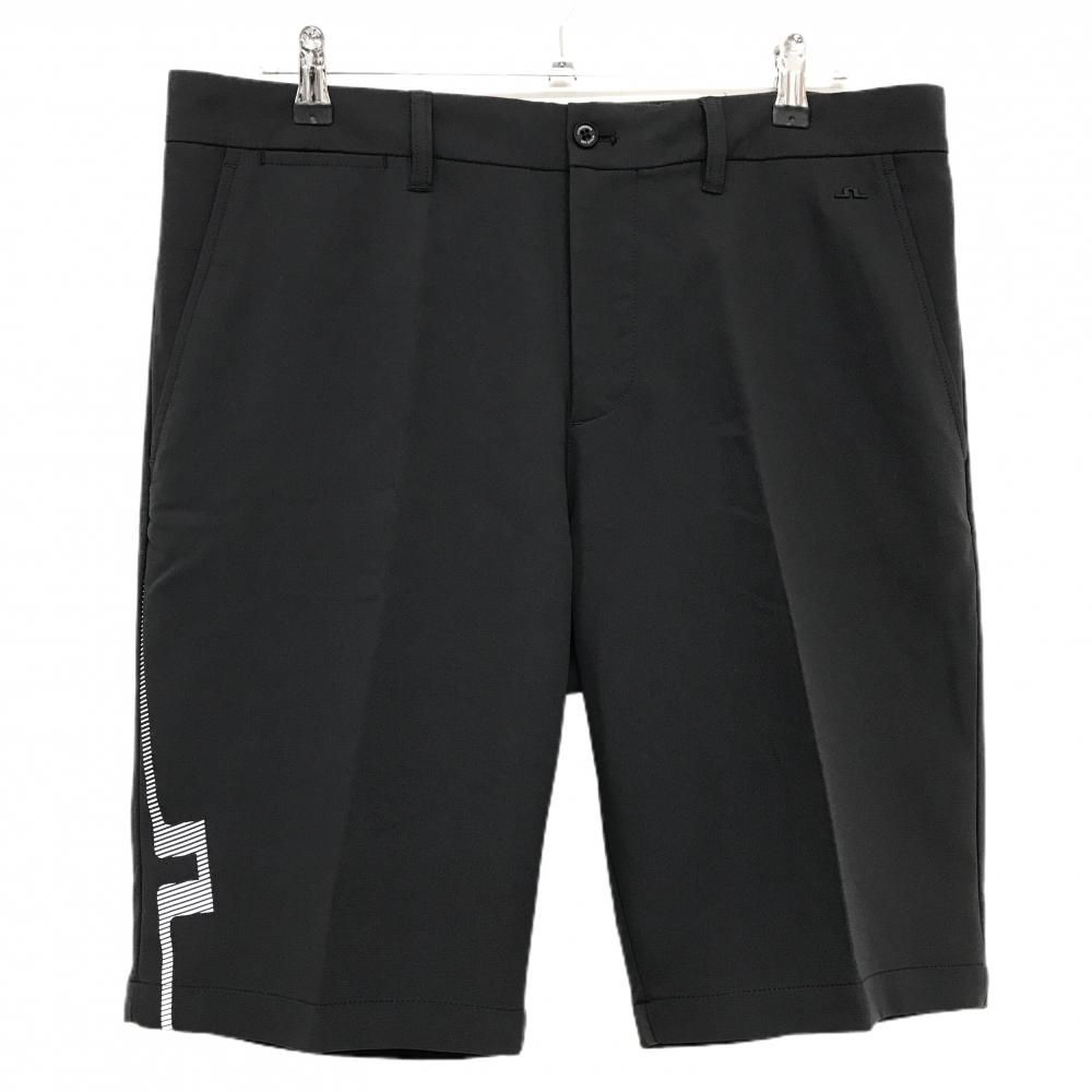 【超美品】ジェイリンドバーグ ハーフパンツ 黒 裾ロゴ シンプル メンズ 34(L) ゴルフウェア J．LINDEBERG