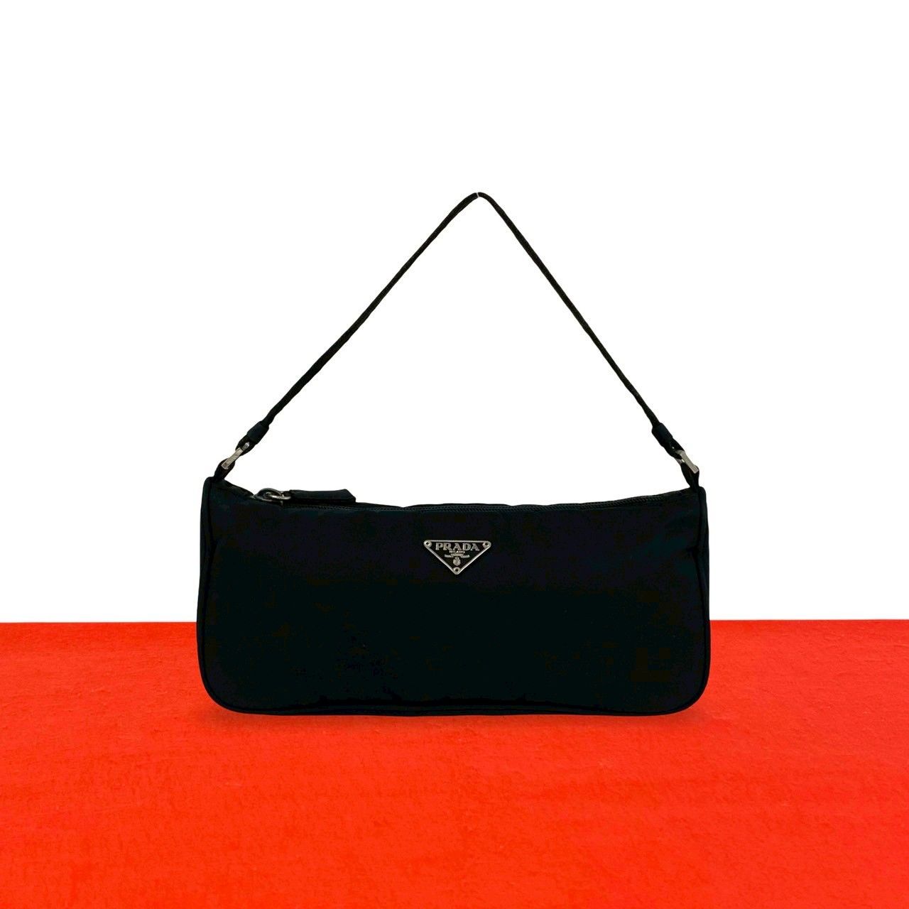 極 美品 PRADA プラダ 三角ロゴ プレート 金具 テスート ナイロン ハンドバッグ ミニ ショルダーバッグ ポーチ ブラック 黒 31575