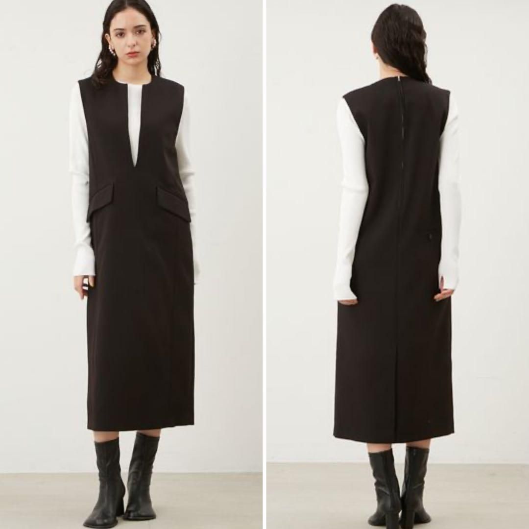 美品 Mila Owen リブニットキーネックレイヤードワンピース
