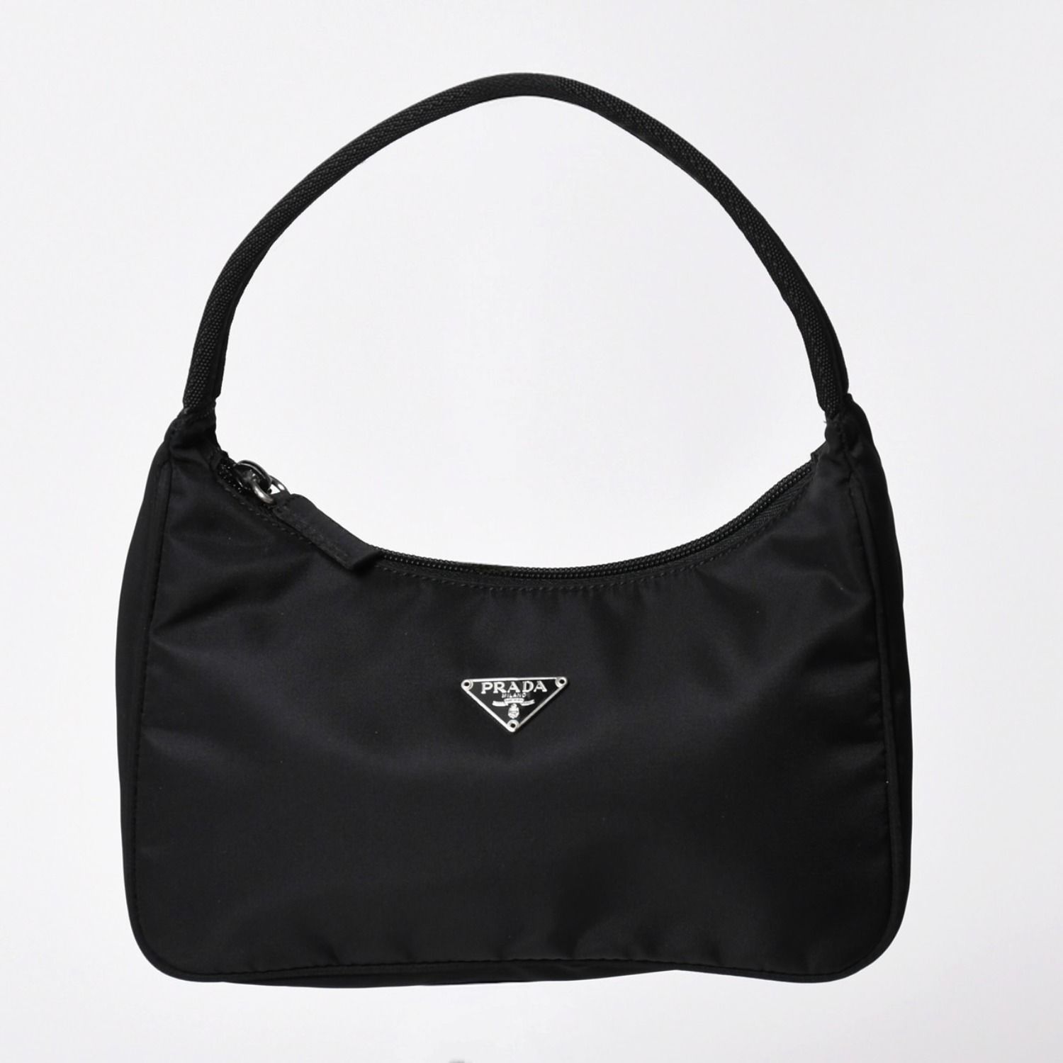 極美品 PRADA プラダ ホーボー ハンドバッグ MV515 トライアングルロゴ 三角ロゴプレート ナイロン ブラック 中古 4a002031