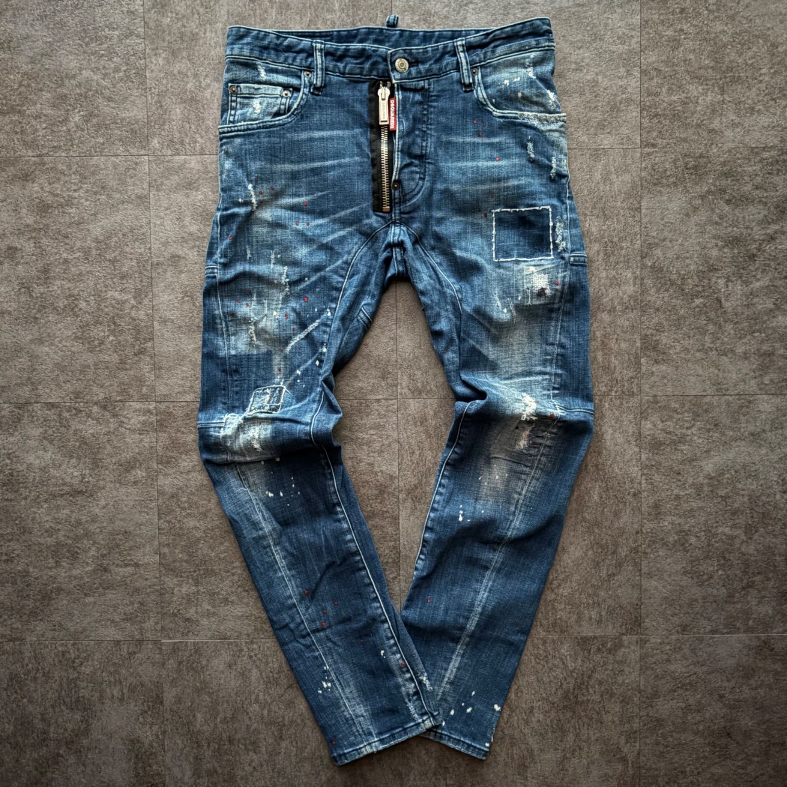 ディースクエアード DSQUARED2 デニム ジーンズ ジーパン TidyBikgerJean タディバイカー S74LB0424 ダメージ クラッシュ 加工 濃紺 ストレッチ イタリア製 46 M ヒゲ アメカジ y2k グランジ パンク ストリート 古着