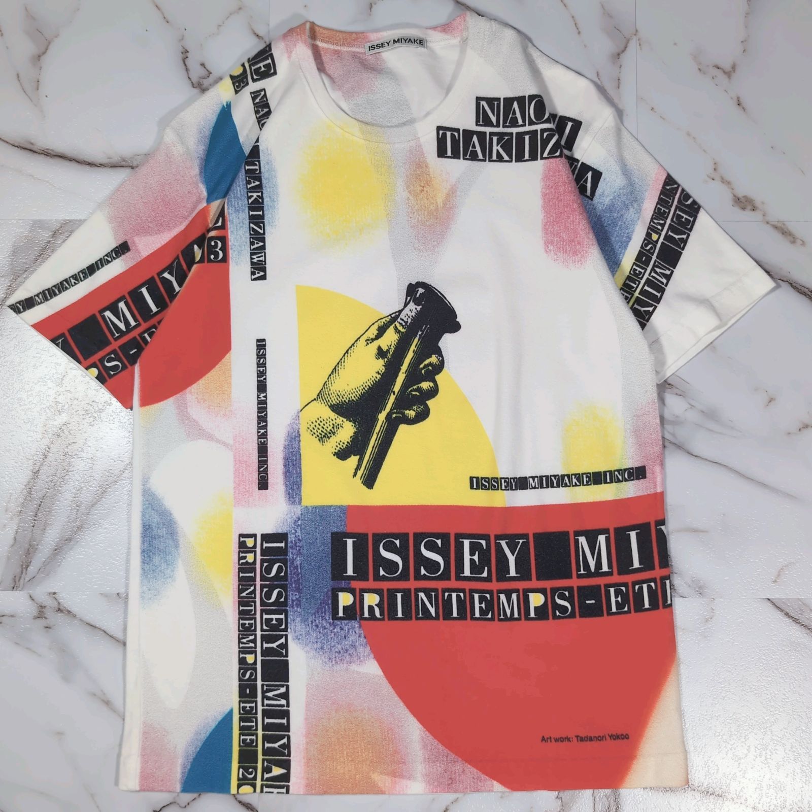 03SS y2k ISSEY MIYAKE × 滝沢直己 × 横尾忠則 アート グラフィック S/S TEE 2(M) ホワイト ロゴプリント