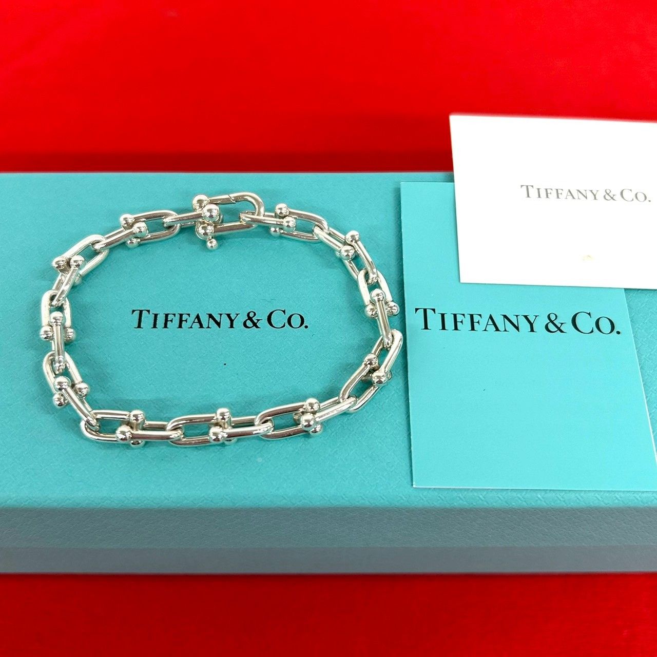 極 美品 箱 ケース付 TIFFANY&Co. ティファニー ハードウェア スモールリンク ブレスレット 925 チェーン バングル シルバー 39239
