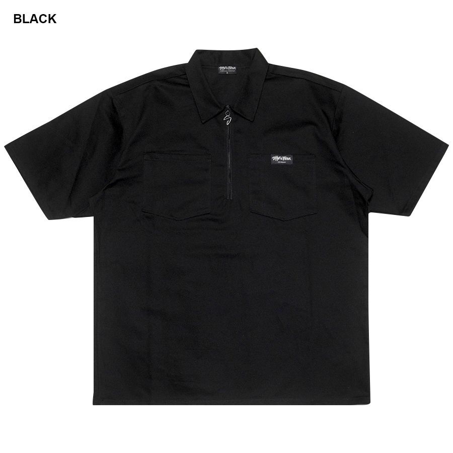 SHAKA WEAR ZIP WORK SHIRTS【BLACK】 (M・L・XL)(シャカ シャカウエア 無地 プレーン ジップワークシャツ 半袖 ショートスリーブ ヘビーウエイト オーバーサイズ)