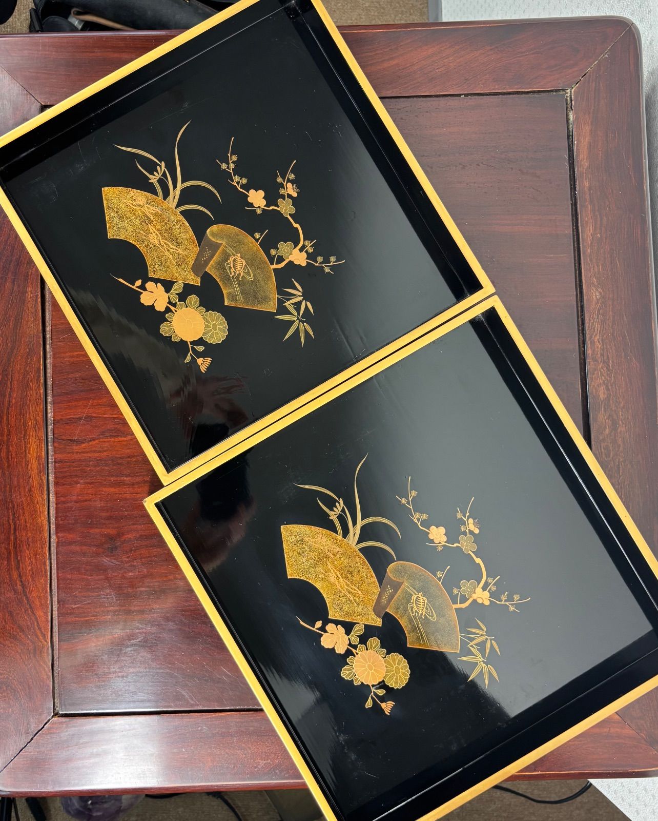 漆器 高級漆器 蒔絵 飾り盆 お盆 扇 鶴 亀 松竹梅 漆芸