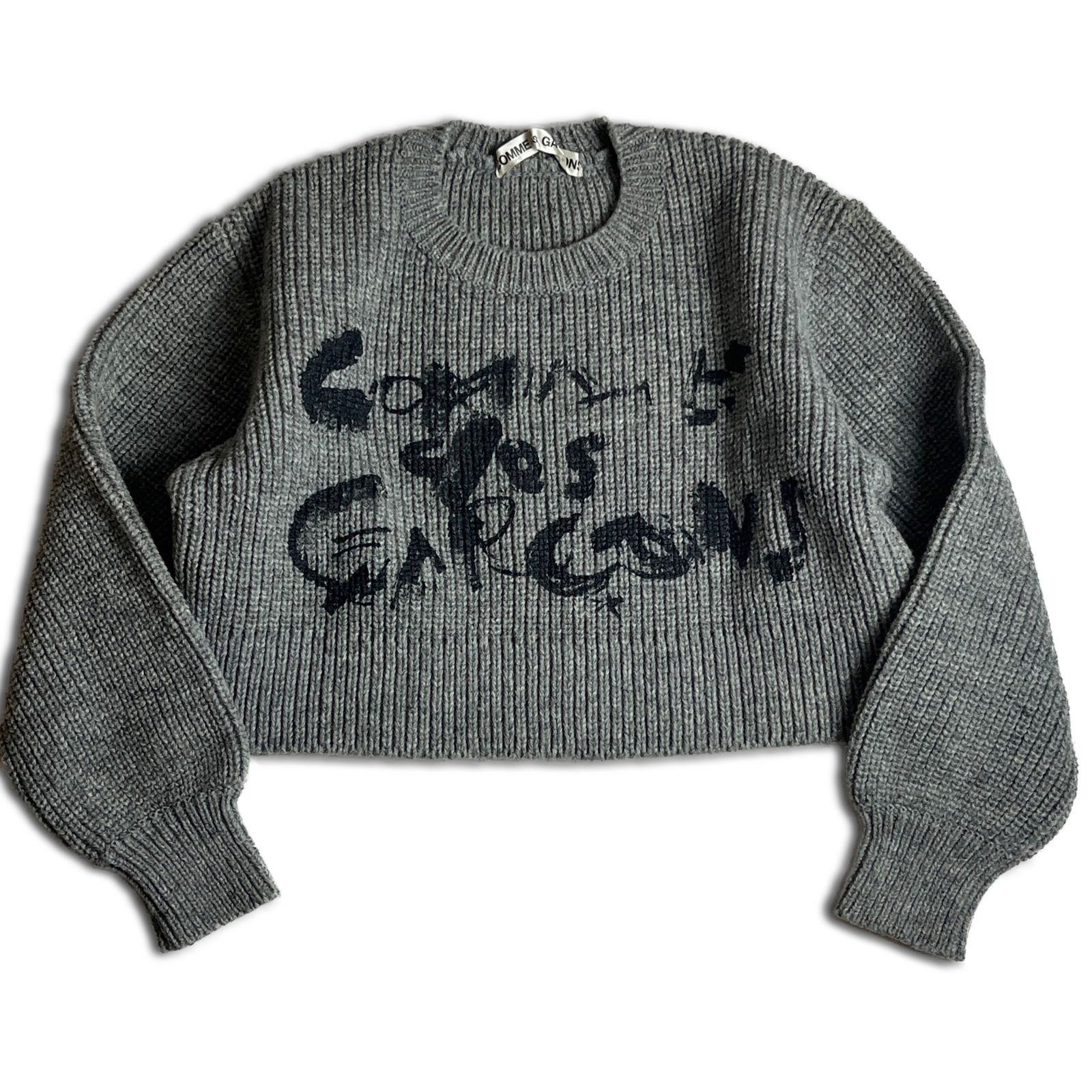 80s】COMME des GARCONS 顔料プリント クルーネックニット ショート丈