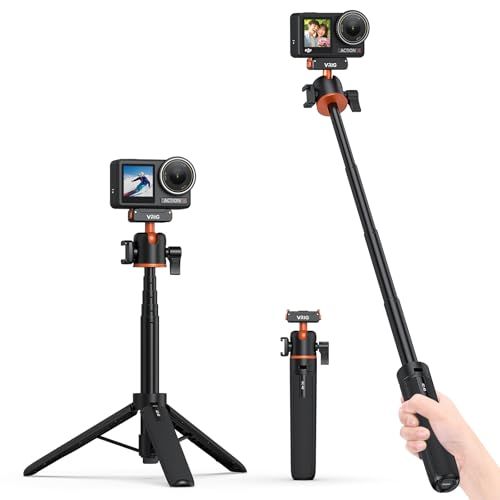 VRIG DJI Osmo Action 5Pro 4 3用 三脚 55cm クイックリリースマウント 自撮り棒 卓上三脚 360度回転 ボール雲台 持ち運び便利 Vlog 手持ち撮影 ミニ三脚 延長ロッド 折りたたみ Osmo Action 5 Pro、Oe