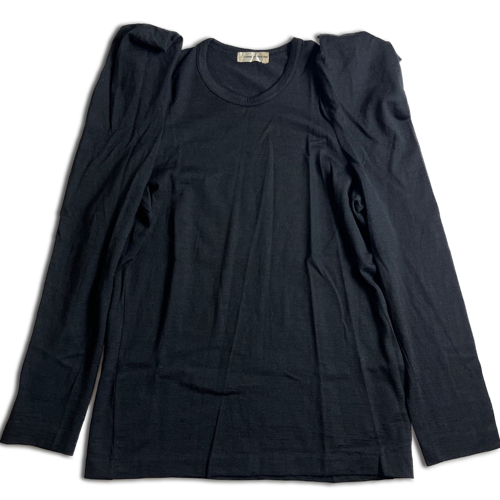 【80s】COMME des GARCONS 変形ショルダー ウールカットソー 長袖 ブラック コムデギャルソン 2000000012261
