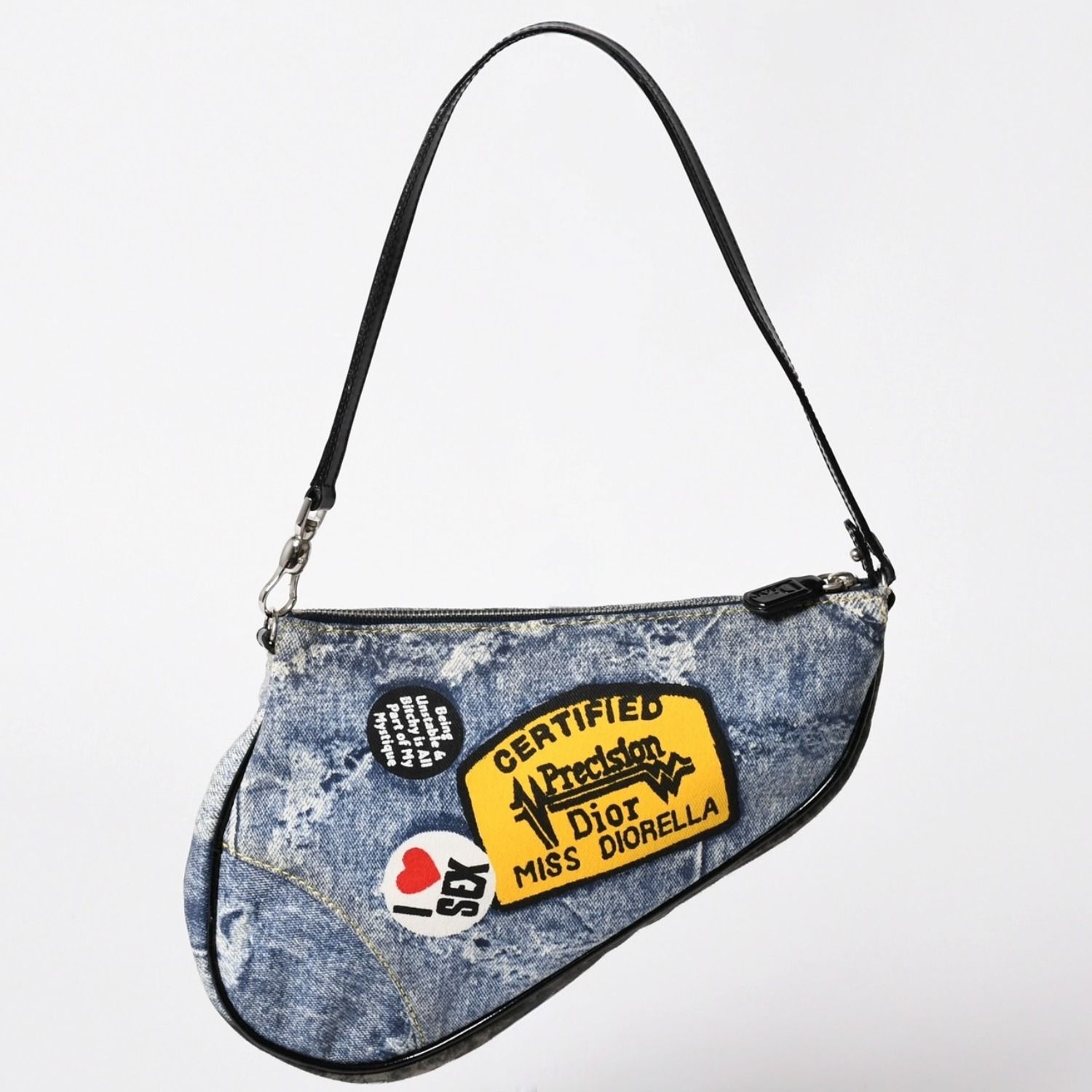 極美品 Christian Dior クリスチャンディオール ミスディオレラデニムプリントサドルバッグ トロンプルイユ レザー キャンバス ガリアーノ期 中古 4a001997