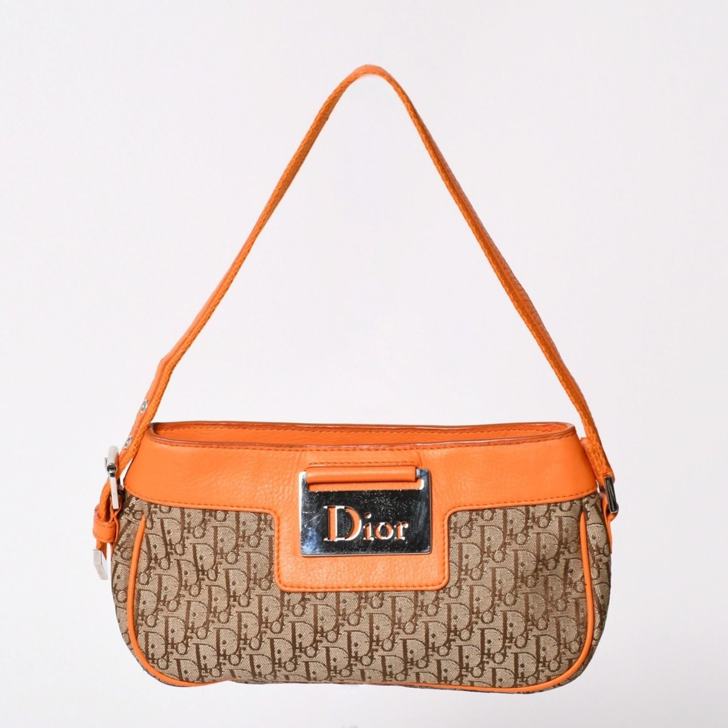 Christian Dior クリスチャンディオール ストリートシックトロッター柄ワンショルダーバッグ キャンバス ガリアーノ期 オレンジ ベージュ レザー CM1015 美品 中古 4a002023