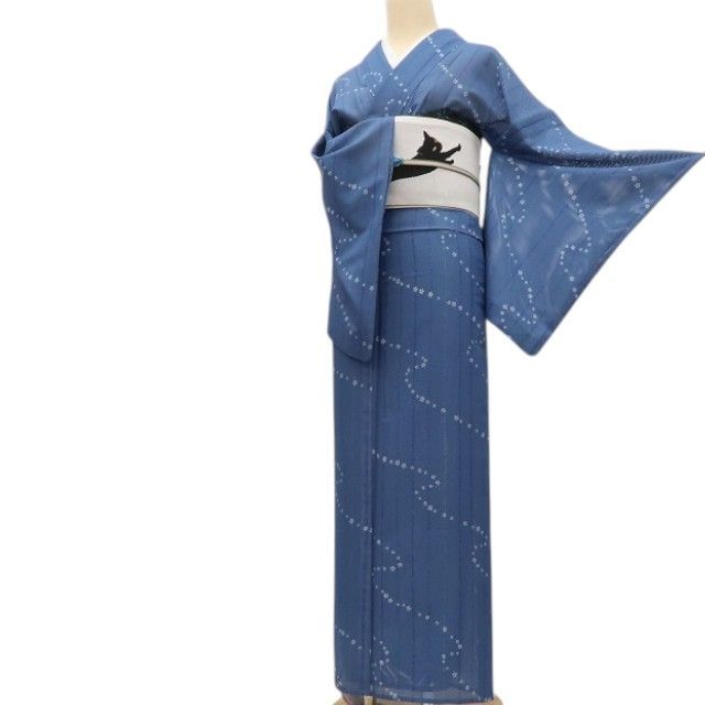 百華❀Y4983◇美品 洗える夏着物 絽 縦縞 小花 手縫い仕立て 小紋