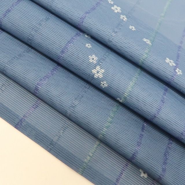 百華❀Y4983◇美品 洗える夏着物 絽 縦縞 小花 手縫い仕立て 小紋