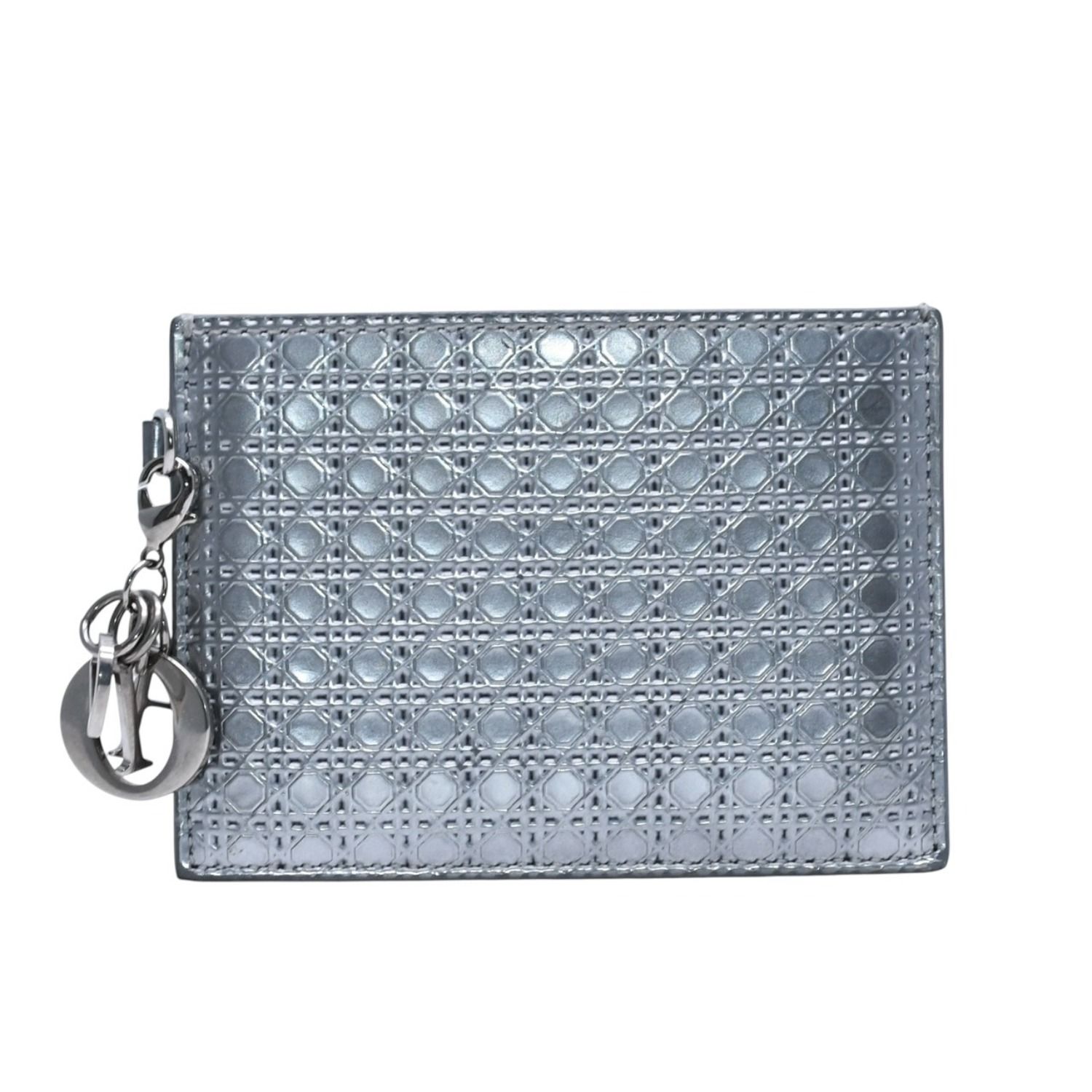 CHRISTIAN DIOR クリスチャンディオール カードケース 名刺入れ メタリック グレー シルバー金具 24-MA-0145 中古 4a002782