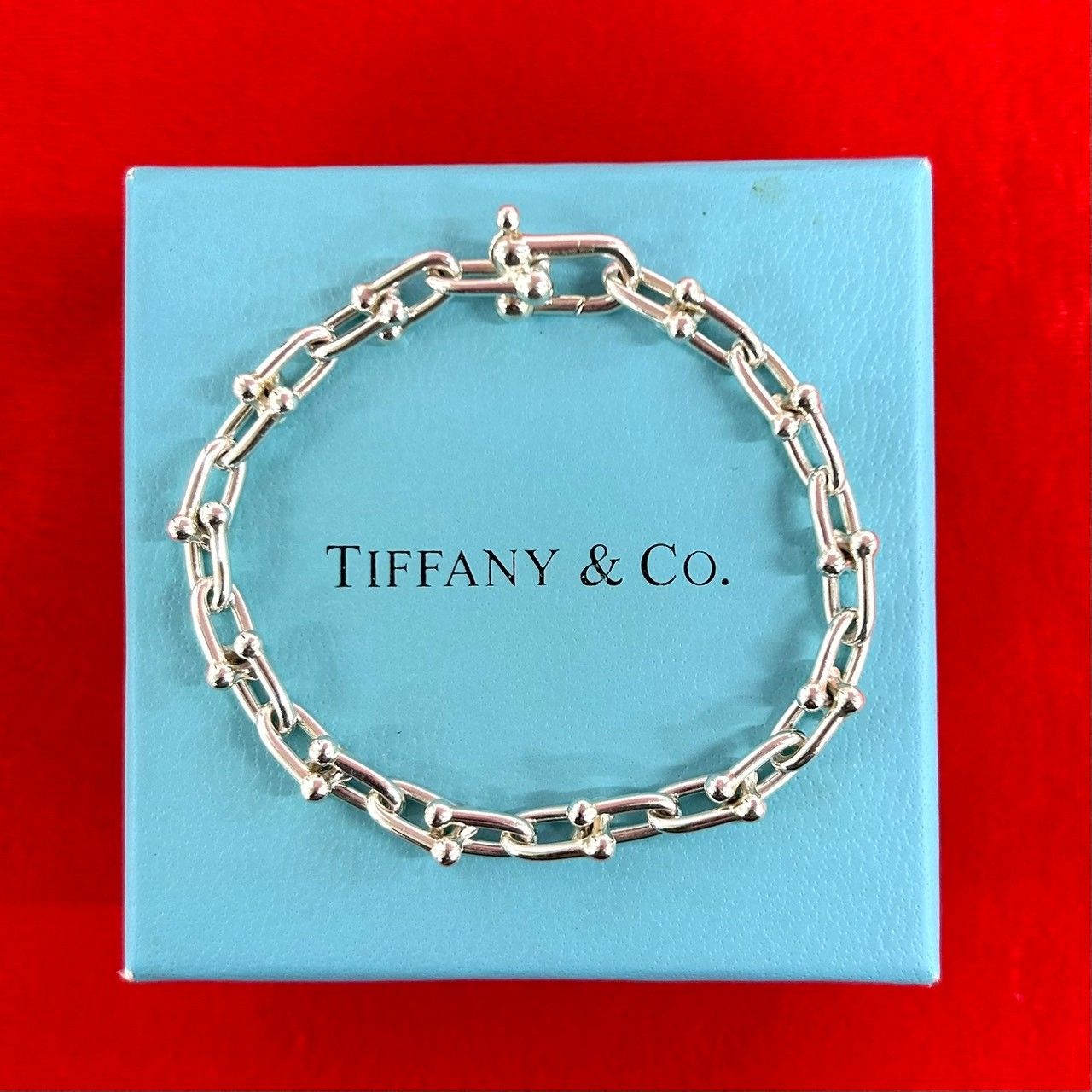 極 美品 TIFFANY&Co. ティファニー ハードウェア スモールリンク ブレスレット 26コマ シルバー925 アクセサリー メンズ シルバー 234-7