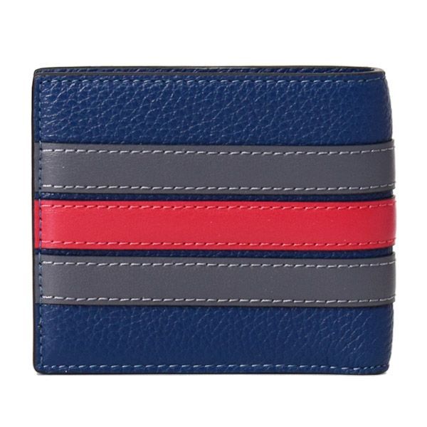 コーチ メンズ 財布 COACH レザー ストライプ バーシティ ID ビル コンパクト ウォレット 二つ折り財布 ディープブルーマルチ CDC89