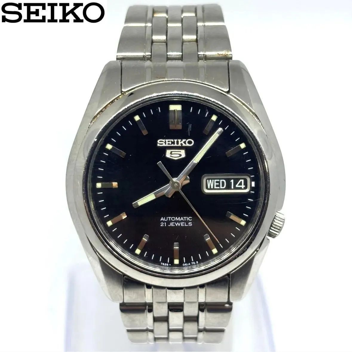 【稼働品】SEIKO セイコーファイブコレクション ブラック文字盤 黒 夜光インデックス 自動巻き　デイデイト 裏スケ 7S26-01V0SS