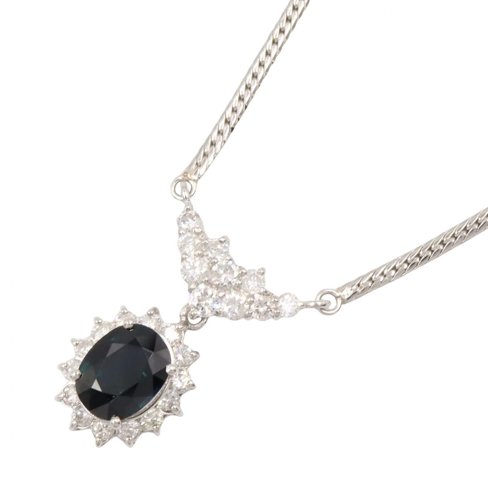ジュエリー JEWELRY ネックレス サファイア ダイヤモンド ネックレス ｻﾌｧｲｱ 12.3g 首回り42㎝ Pt850プラチナ ダイヤモンド サファイアネックレス レディース
