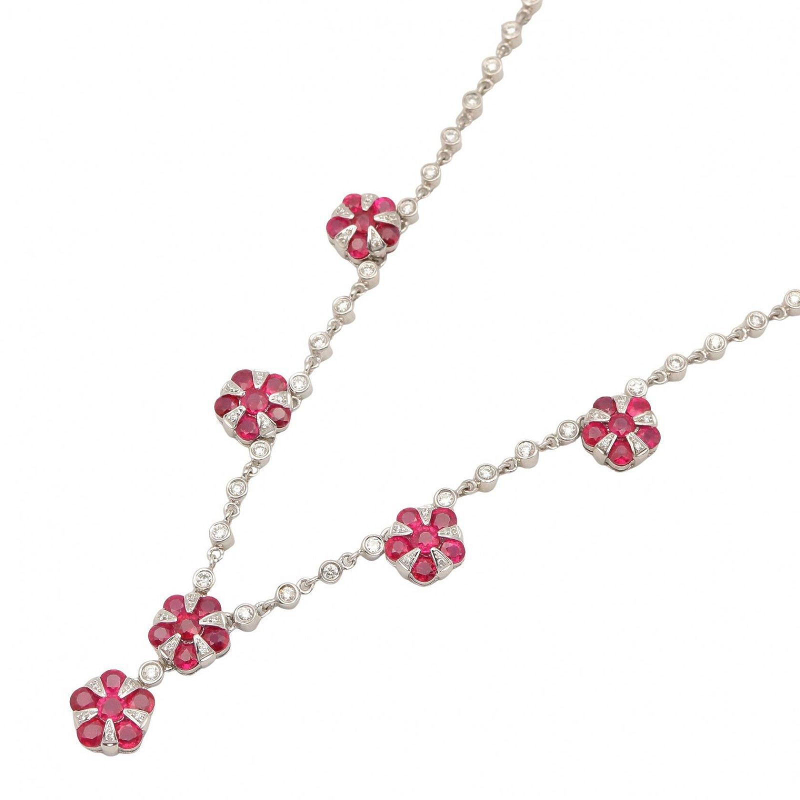 ジュエリー JEWELRY ネックレス ルビー ダイヤ ネックレス ﾙﾋﾞｰ 20.0g 首回り41㎝ K18WG（ホワイトゴールド） ダイヤモンド ルビーネックレス レディース Used A