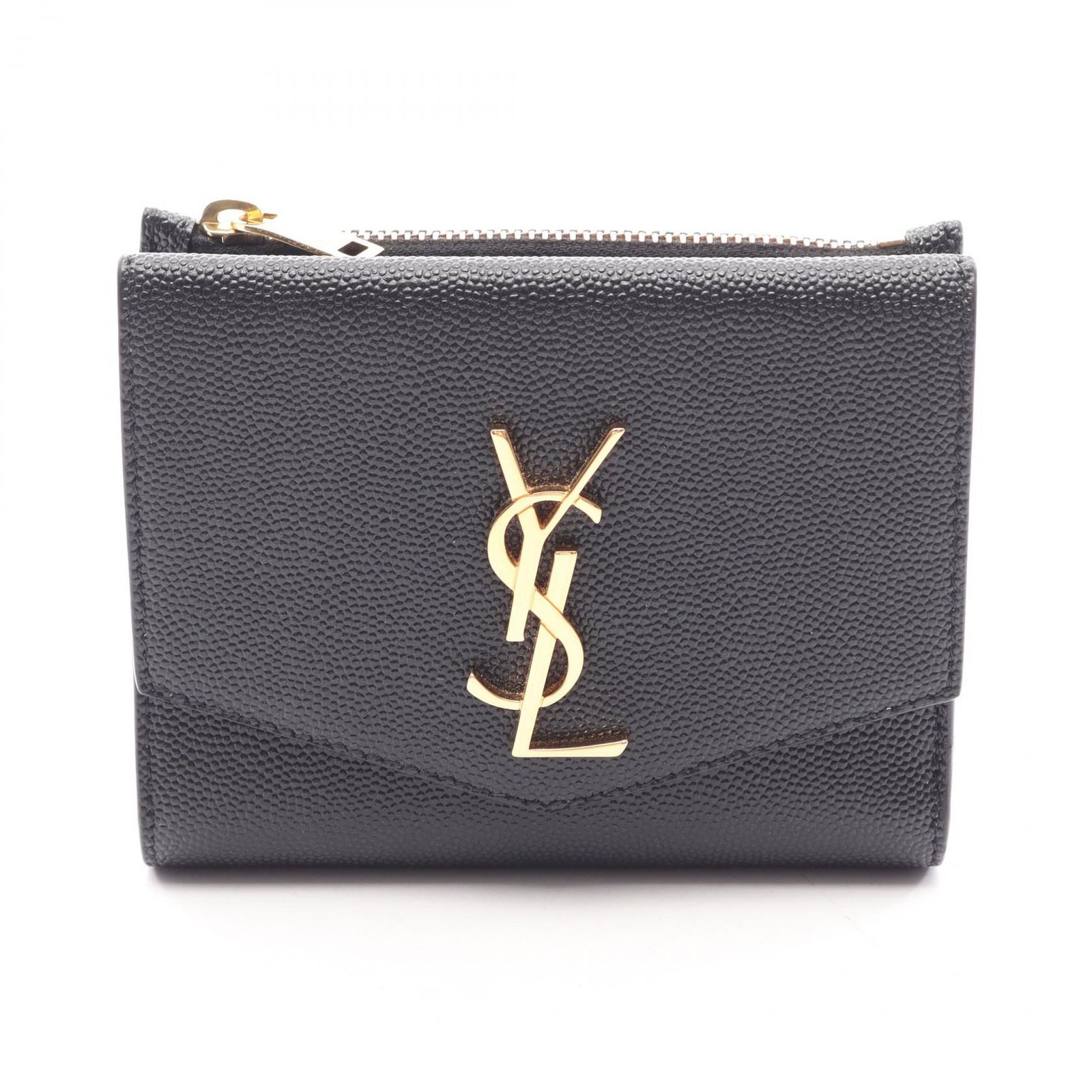 サンローランパリ SAINT LAURENT PARIS 二つ折り財布 アップタウン 5822961GF0J1000 ブラック レザー アップタウン コンパクト ウォレット レディース Used A
