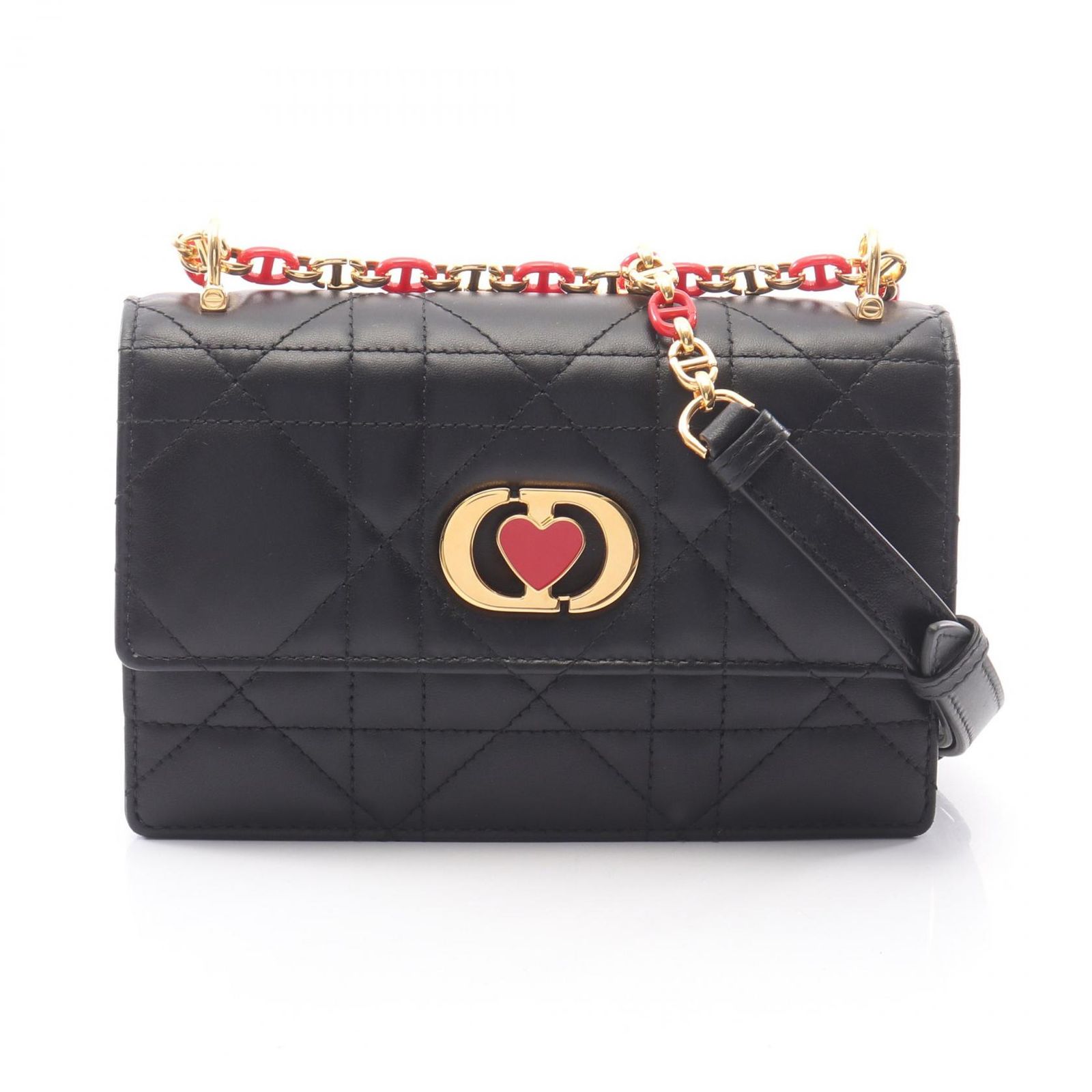 ディオール Dior ショルダーバッグ MISS CARO S5169UDAX ブラック レザー MISS CARO ミニバッグ レディース Used A