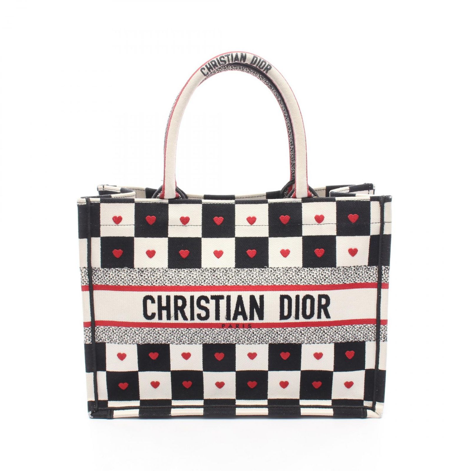 クリスチャンディオール Christian Dior トートバッグ BOOK TOTE ブックトート ミディアム DIORAMOUR D-CHESS ホワイト/ブラック/レッド キャンバス ブックトート ミディアム