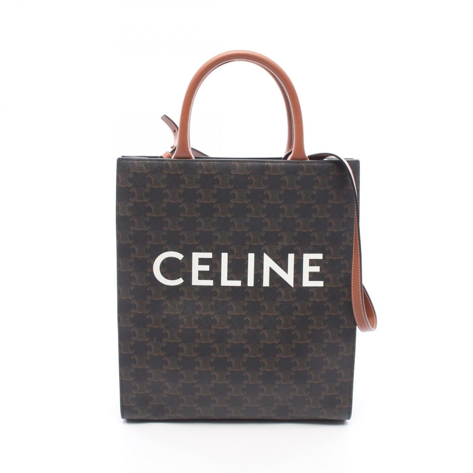 セリーヌ CELINE トートバッグ スモール バーティカル カバ トリオンフ 2WAY 192082BNZ ダークブラウン PVCコーティングキャンバス レザー トリオンフ バーティカル カバ スモール