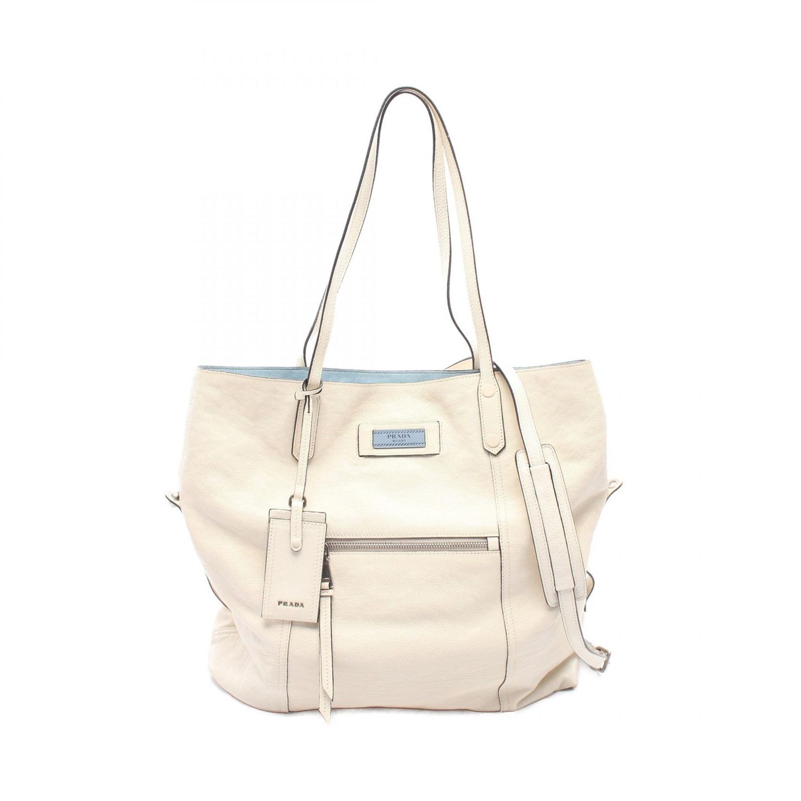 プラダ PRADA トートバッグ GLACE'CALF 2WAY 1BG182 ホワイト レザー エティケット 2wayトート レディース Used B