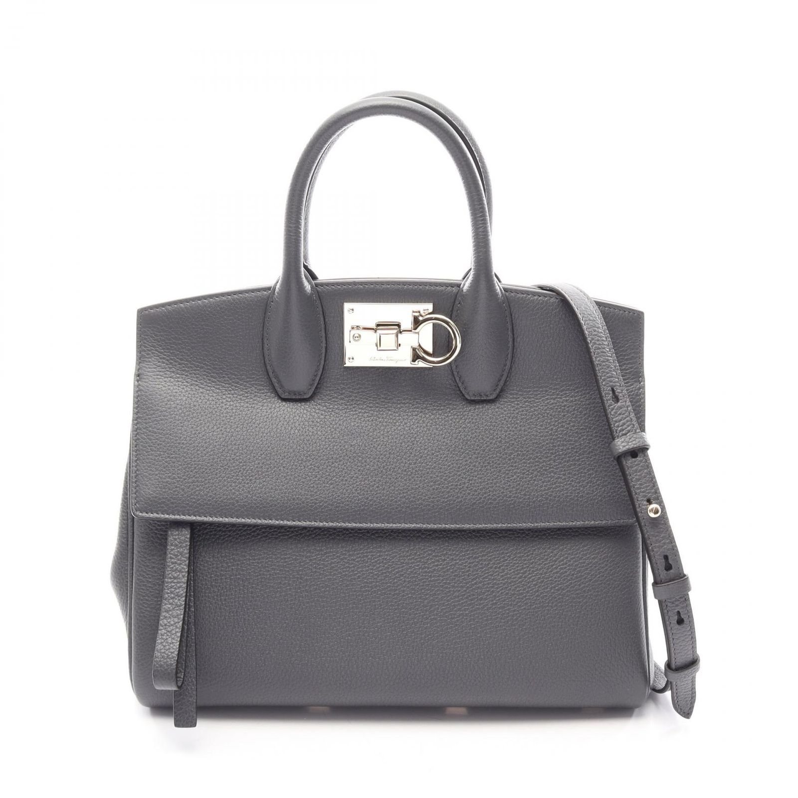 サルヴァトーレフェラガモ Salvatore Ferragamo ハンドバッグ ガンチーニ 2WAY 21 H159 チャコールグレー レザー ガンチーニ STUDIO バッグ スモール レディース Used A