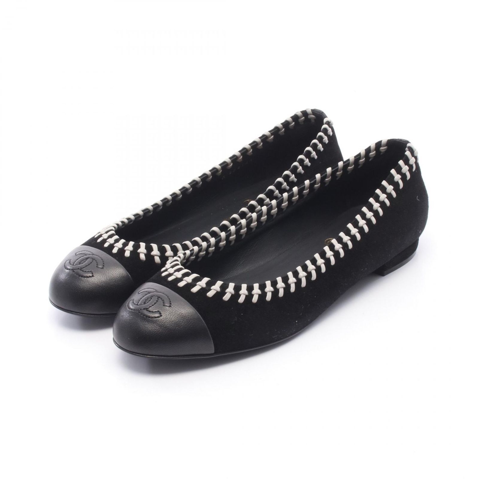 シャネル CHANEL ココマーク G30144 ブラック スウェード レザー ココマーク フラットシューズ レディース Used A
