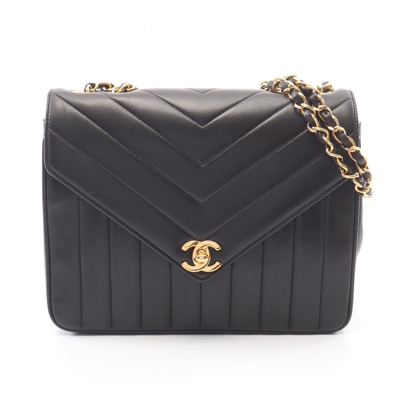 シャネル CHANEL ショルダーバッグ Vステッチ マドモアゼル ブラック ラムスキン（羊革） マドモアゼル チェーンショルダー レディース Used B