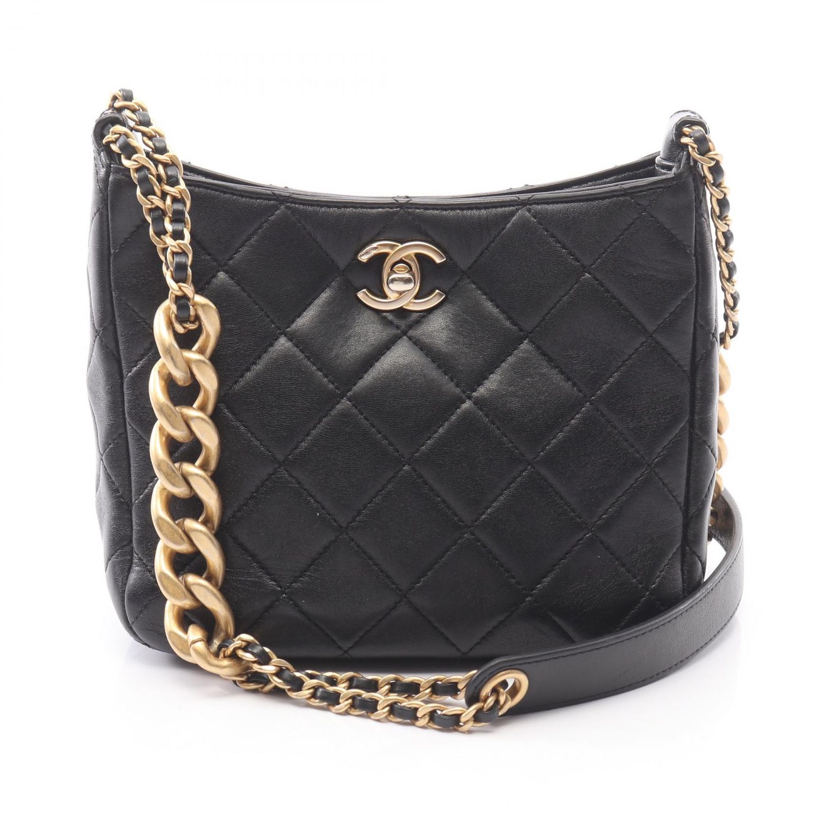 シャネル CHANEL ショルダーバッグ マトラッセ スモール ホーボーバッグ ブラック ラムスキン（羊革） マトラッセ スモール ホーボー チェーンショルダー レディース