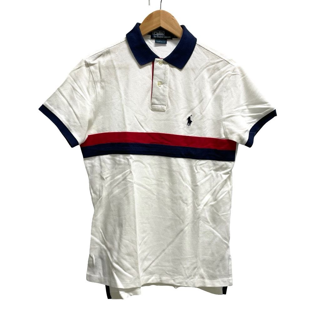 ポロ バイ ラルフローレン Polo by Ralph Lauren ポロシャツ 半袖 ボーダー切替 CUSTOM FIT S 白 ホワイト 綿 100% /TD ■ECD004