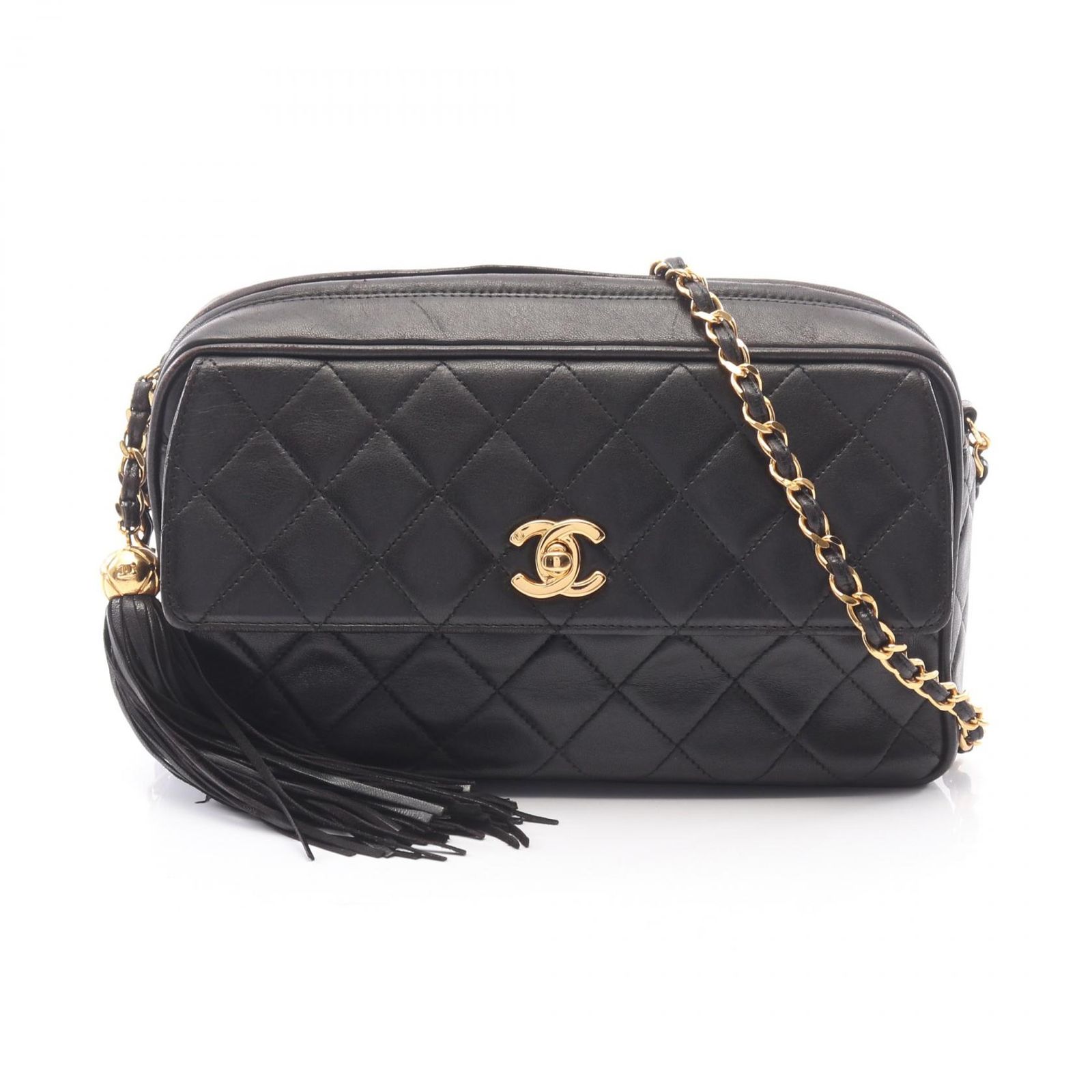 シャネル CHANEL ショルダーバッグ マトラッセ タッセル ブラック ラムスキン（羊革） マトラッセ フリンジ チェーンショルダー レディース Used B