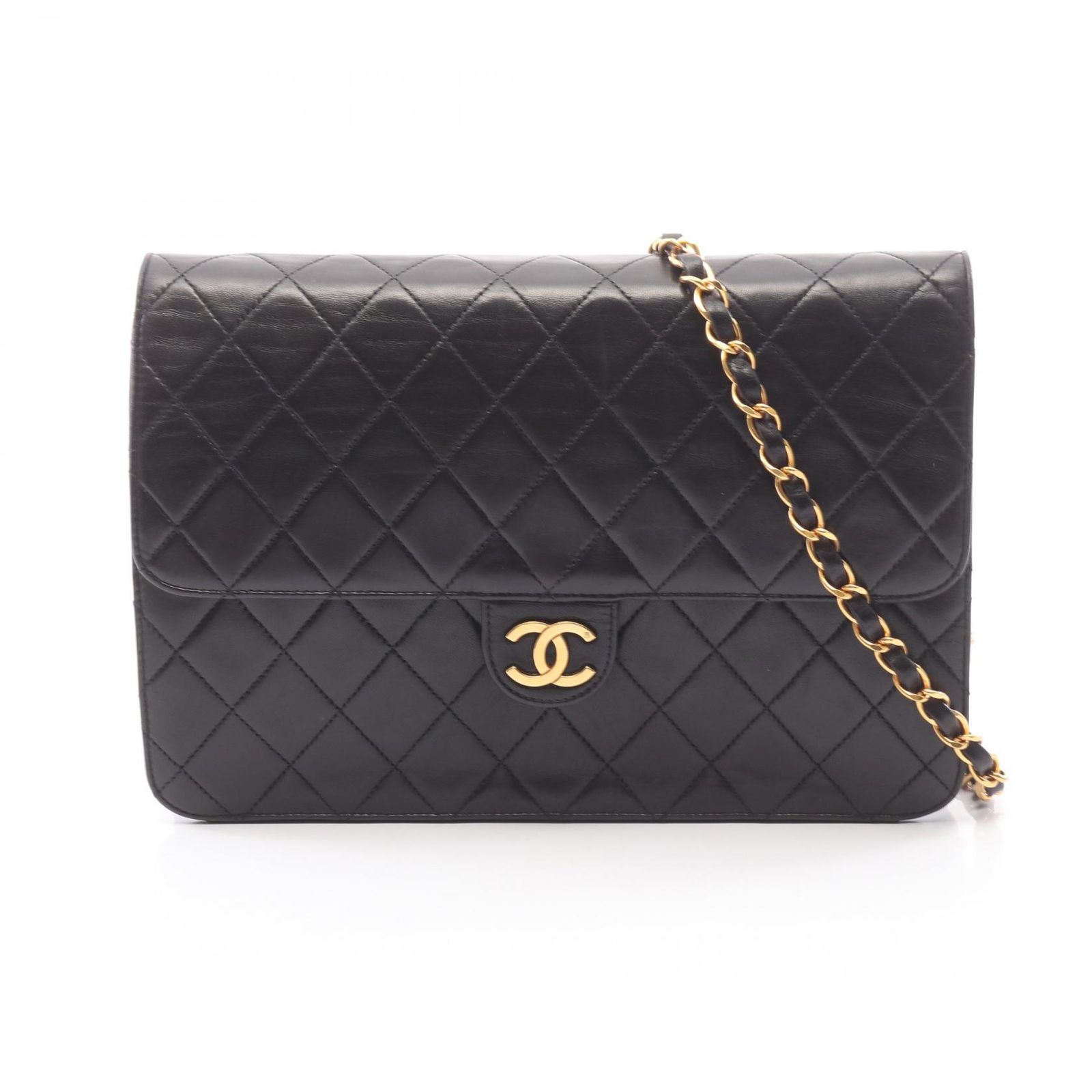 シャネル CHANEL ショルダーバッグ マトラッセ ブラック ラムスキン（羊革） マトラッセ プッシュロック チェーンショルダー レディース Used A