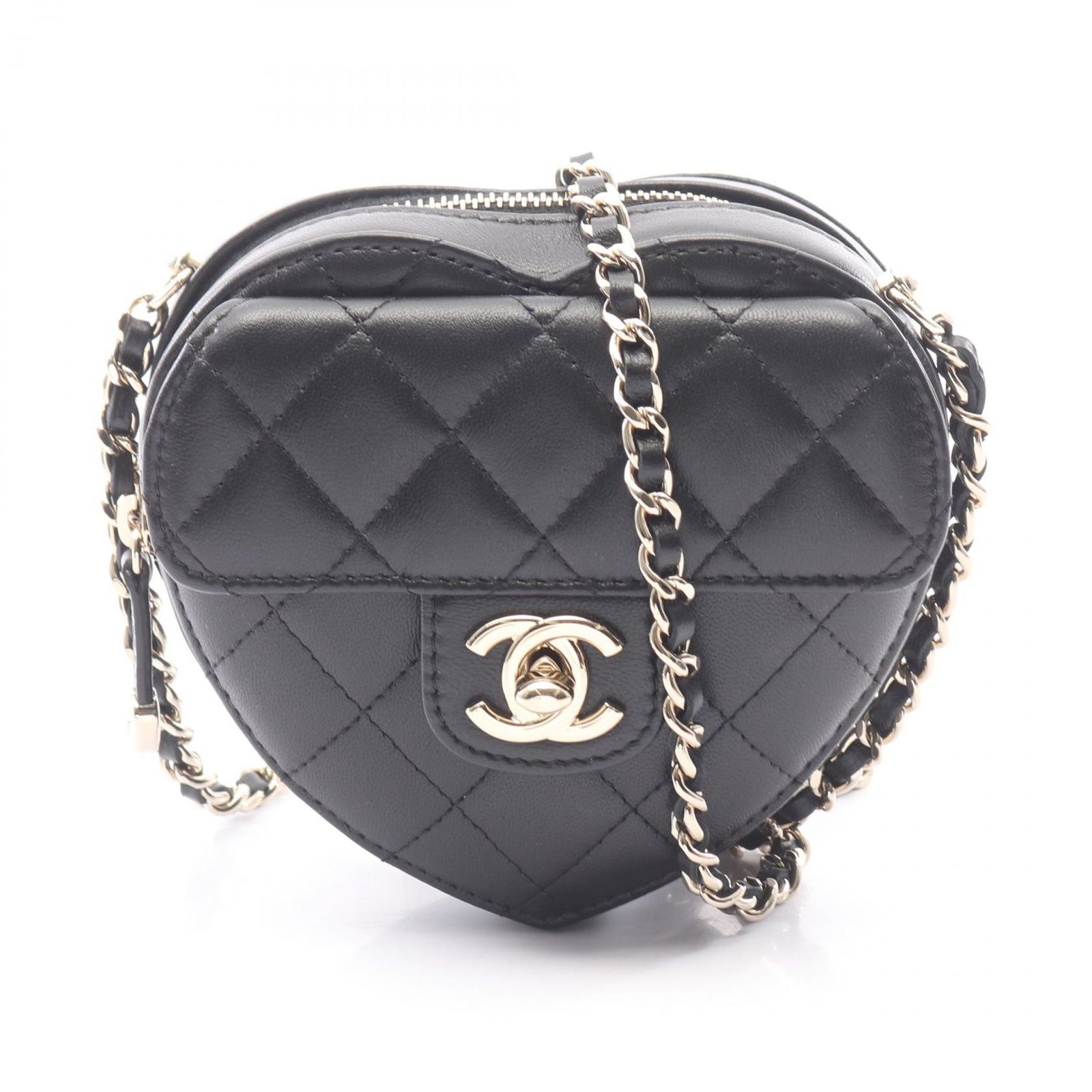 シャネル CHANEL ショルダーバッグ ハート チェーン クラッチ バッグ マトラッセ AP2784 ブラック ラムスキン（羊革） マトラッセ ハート チェーンショルダー