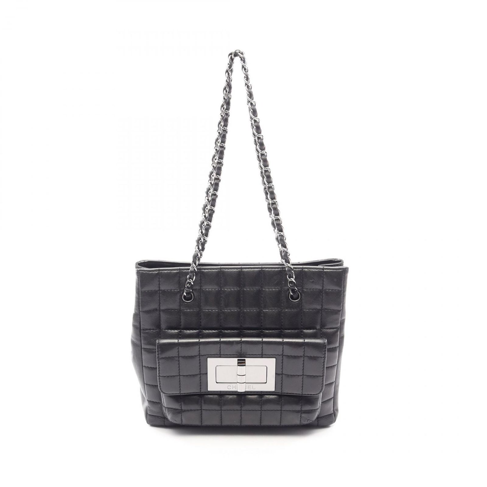 シャネル CHANEL トートバッグ 2.55 チョコバー ブラック ラムスキン（羊革） 2.55 チョコバー チェーントート レディース Used A