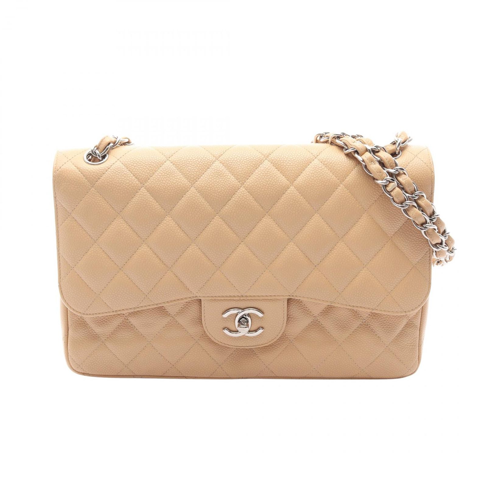 シャネル CHANEL ショルダーバッグ デカマトラッセ30 クラシック ラージ Wフラップ ベージュ キャビアスキン(グレインドカーフ) デカマトラッセ チェーンショルダー