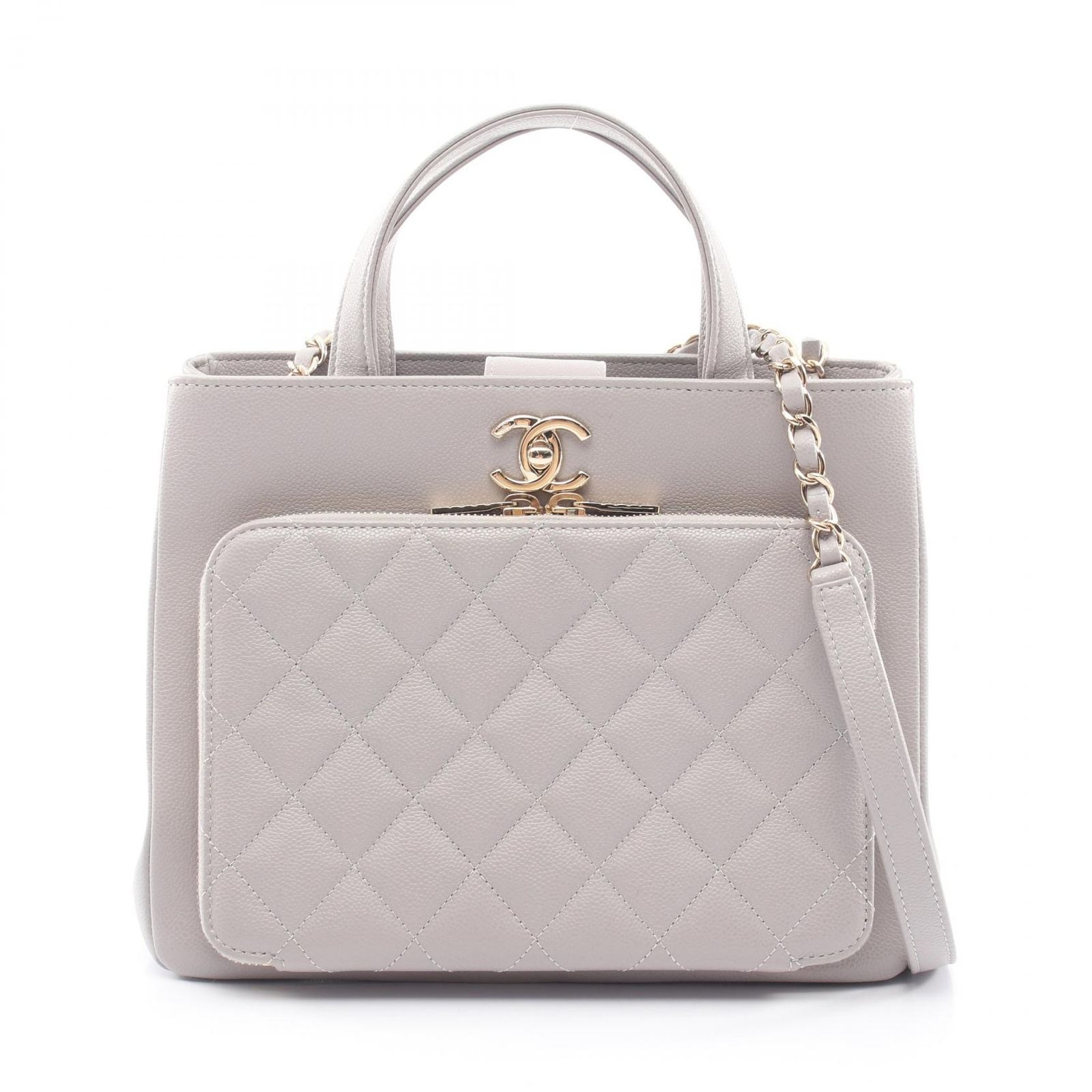 シャネル CHANEL ショルダーバッグ ビジネスアフィニティ マトラッセ 2WAY A93750 ライトグレー キャビアスキン(グレインドカーフ) マトラッセ ビジネス アフィニティ 2wayチェーントート